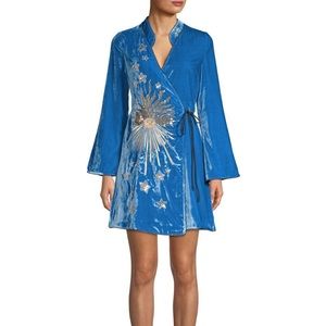 RIXO London | Women's Blue Iris Embellished Velvet Wrap Dress | holiday dress